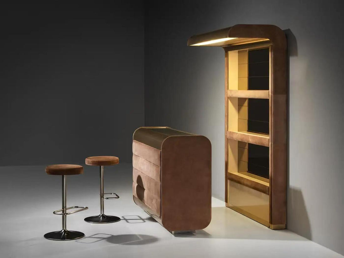 Custom Fabric & Metal Bar Cabinet Set for Luxury Villa & Hotel Projects