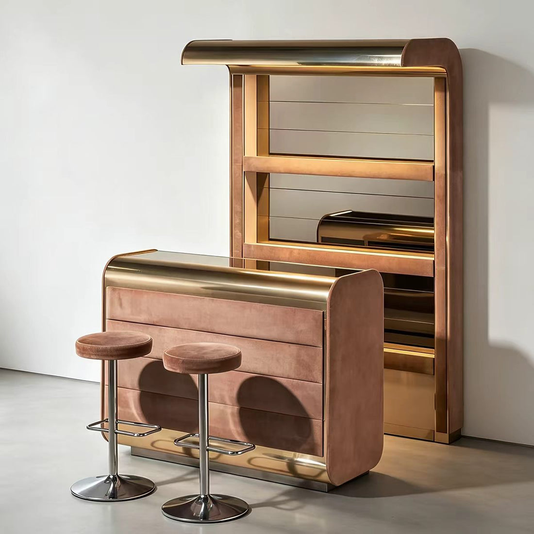 Custom Fabric & Metal Bar Cabinet Set for Luxury Villa & Hotel Projects