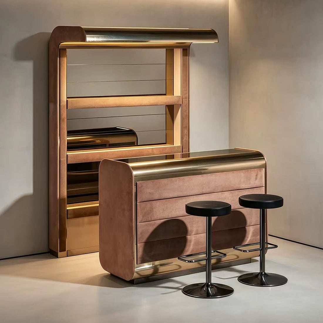 Custom Fabric & Metal Bar Cabinet Set for Luxury Villa & Hotel Projects