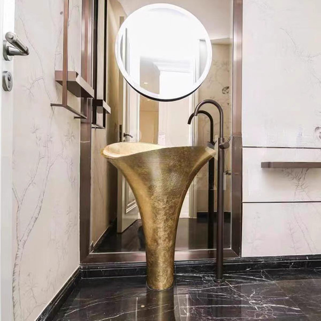 Custom Metal Pedestal Bathroom Vanity for Luxury Villa & Hotel Projects