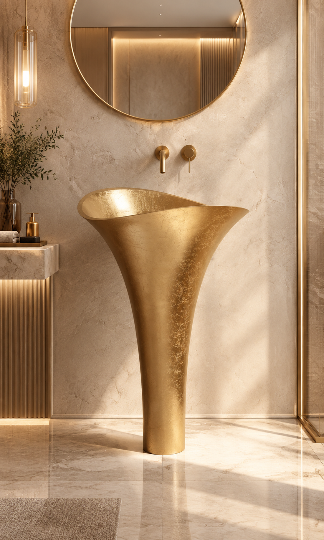 Custom Metal Pedestal Bathroom Vanity for Luxury Villa & Hotel Projects