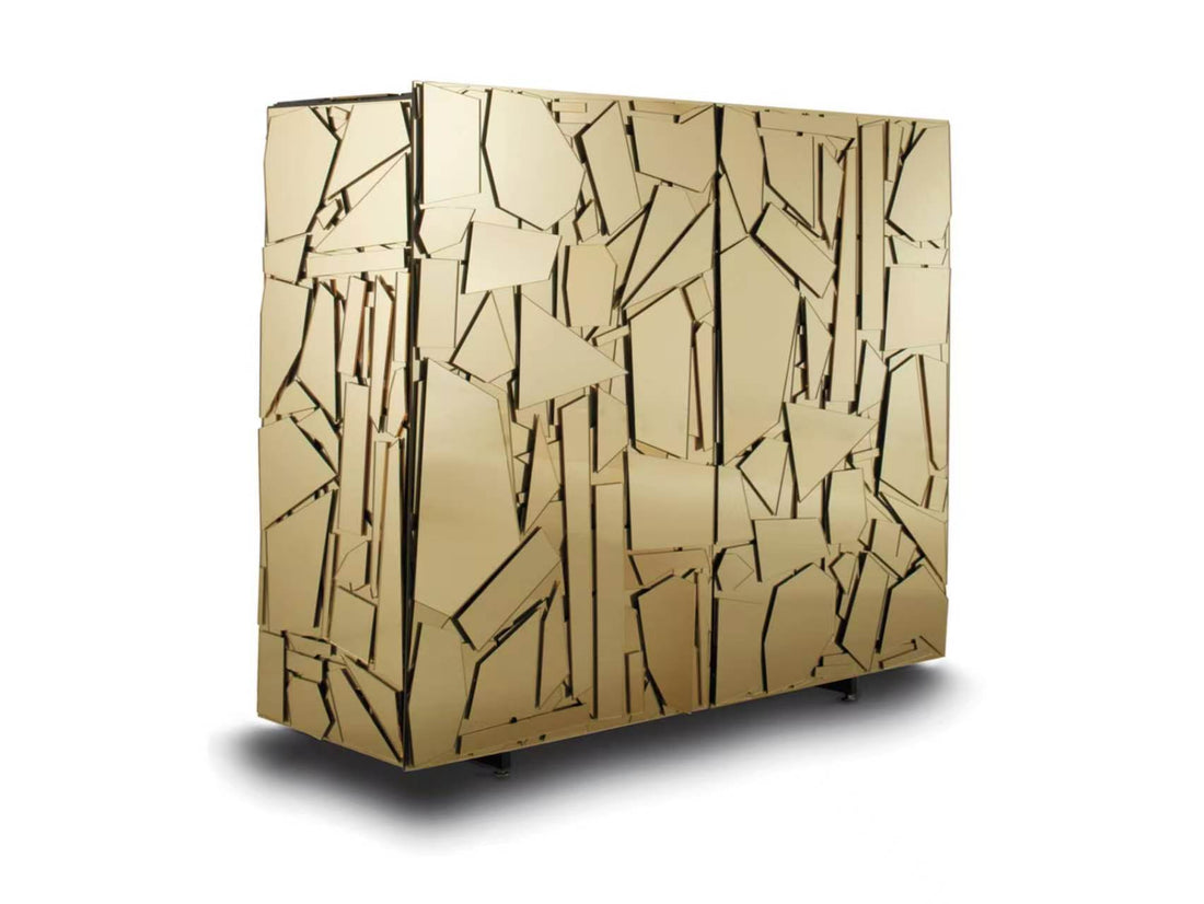 Custom Mirrored Glass & Metal Sideboard for Luxury Villa & Hotel Projects