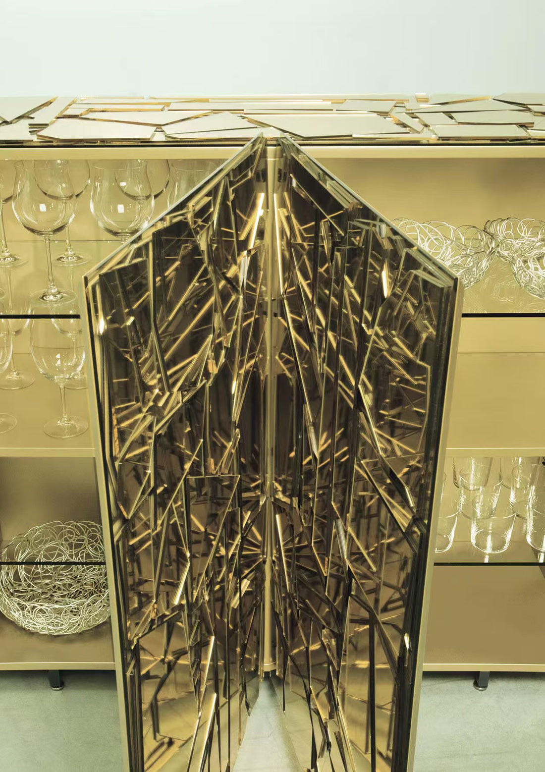 Custom Mirrored Glass & Metal Sideboard for Luxury Villa & Hotel Projects