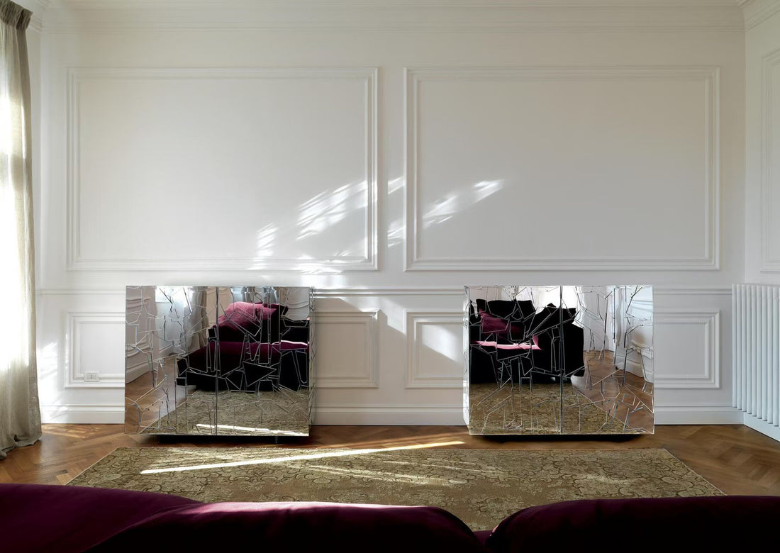 Custom Mirrored Glass & Metal Sideboard for Luxury Villa & Hotel Projects
