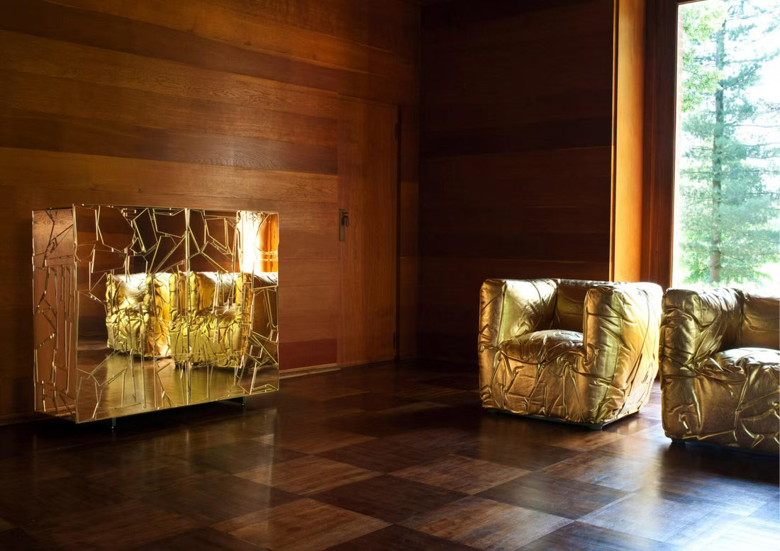 Custom Mirrored Glass & Metal Sideboard for Luxury Villa & Hotel Projects