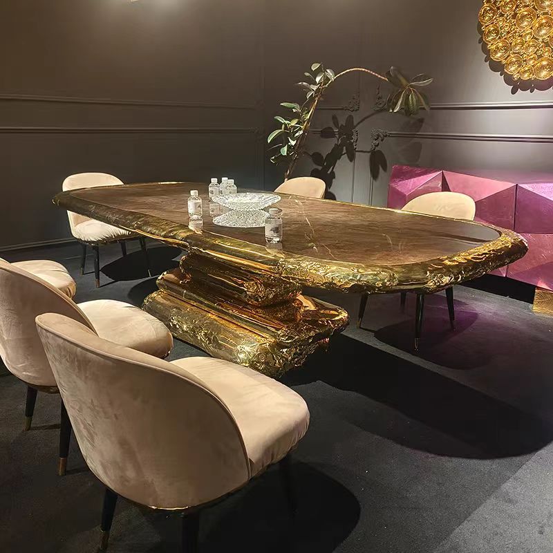 Custom Oval Marble Dining Table for Luxury Villa & Hotel Projects