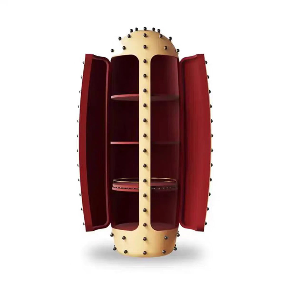 Custom Round Wood & Stainless Steel Bar Cabinet for Luxury Villa & Hotel Projects