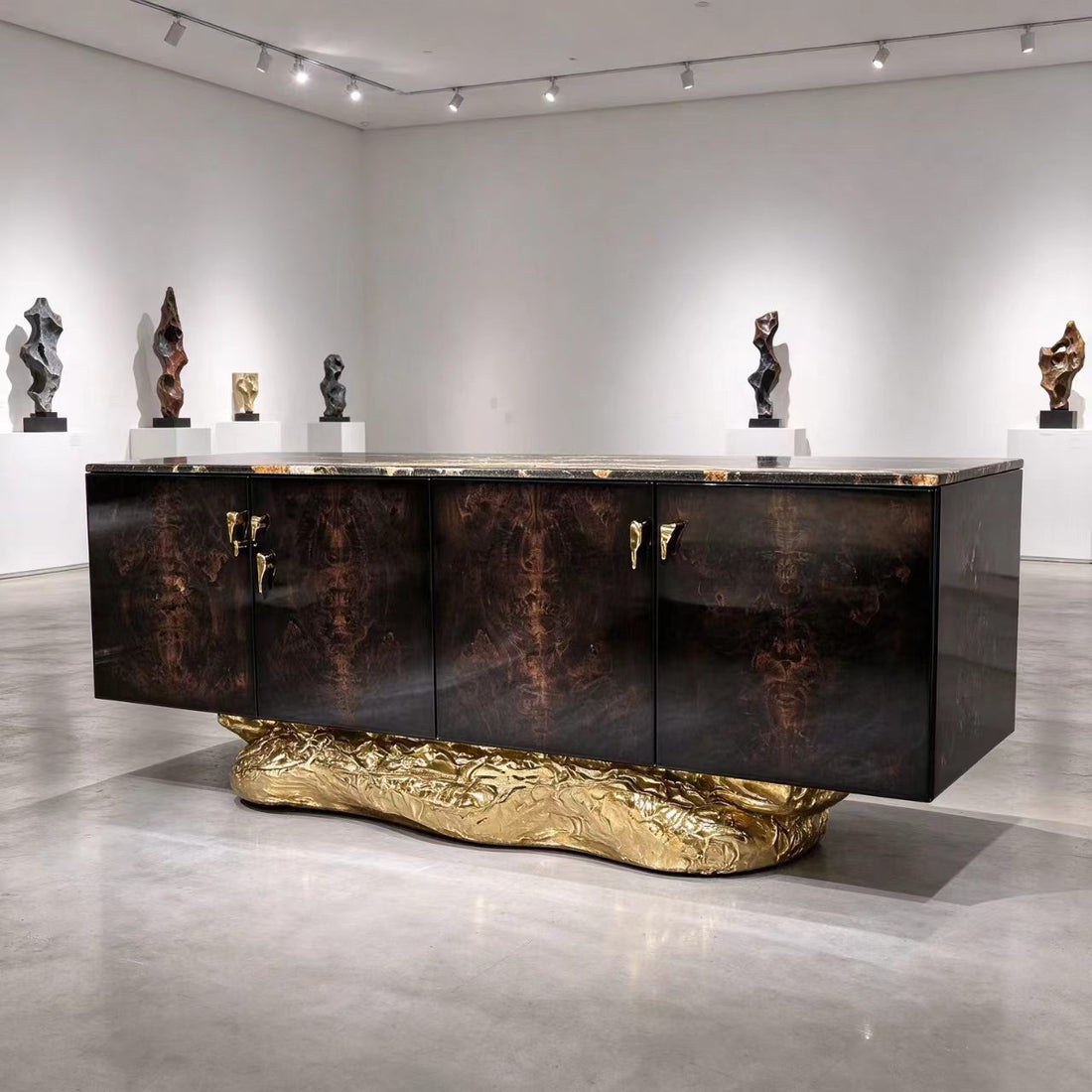 Custom Solid Wood & Copper Sideboard for Luxury Villa & Hotel Projects