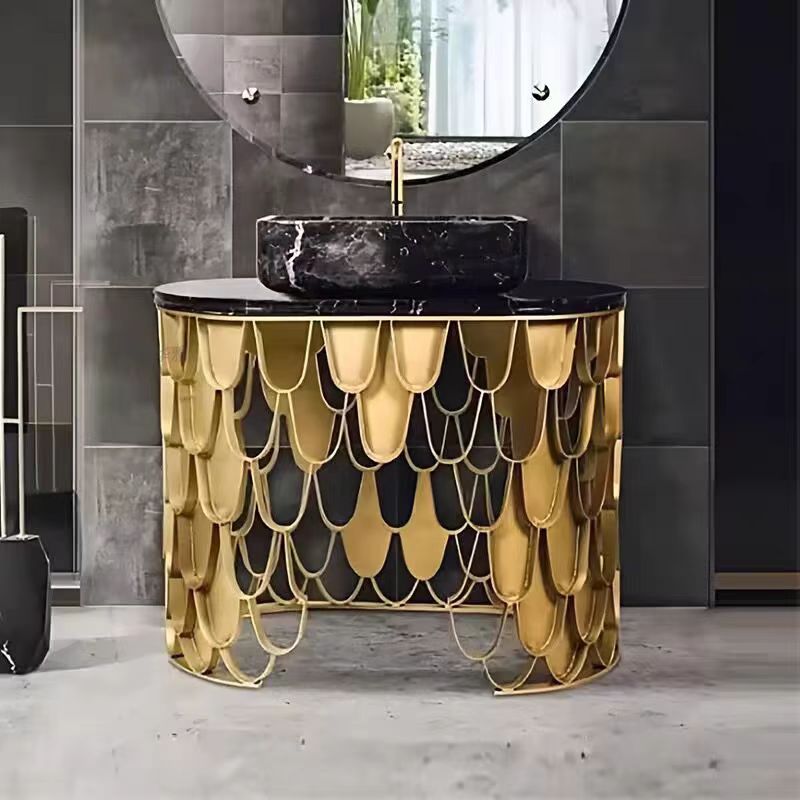 Custom Stainless Steel & Marble Bathroom Vanity for Luxury Villa & Hotel Projects