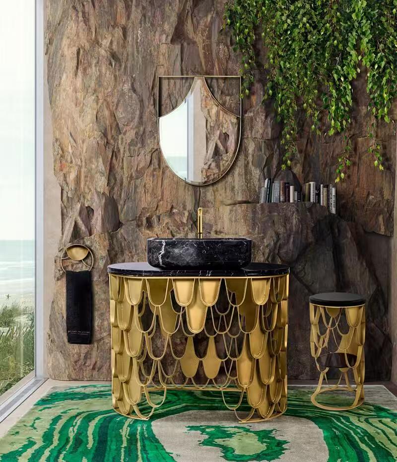 Custom Stainless Steel & Marble Bathroom Vanity for Luxury Villa & Hotel Projects