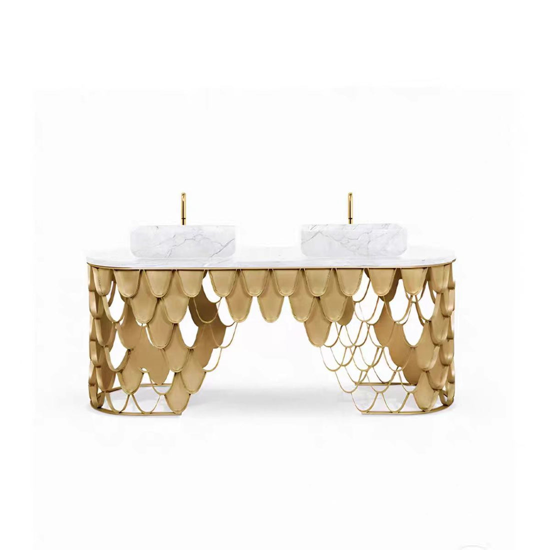 Custom Stainless Steel & Marble Bathroom Vanity for Luxury Villa & Hotel Projects