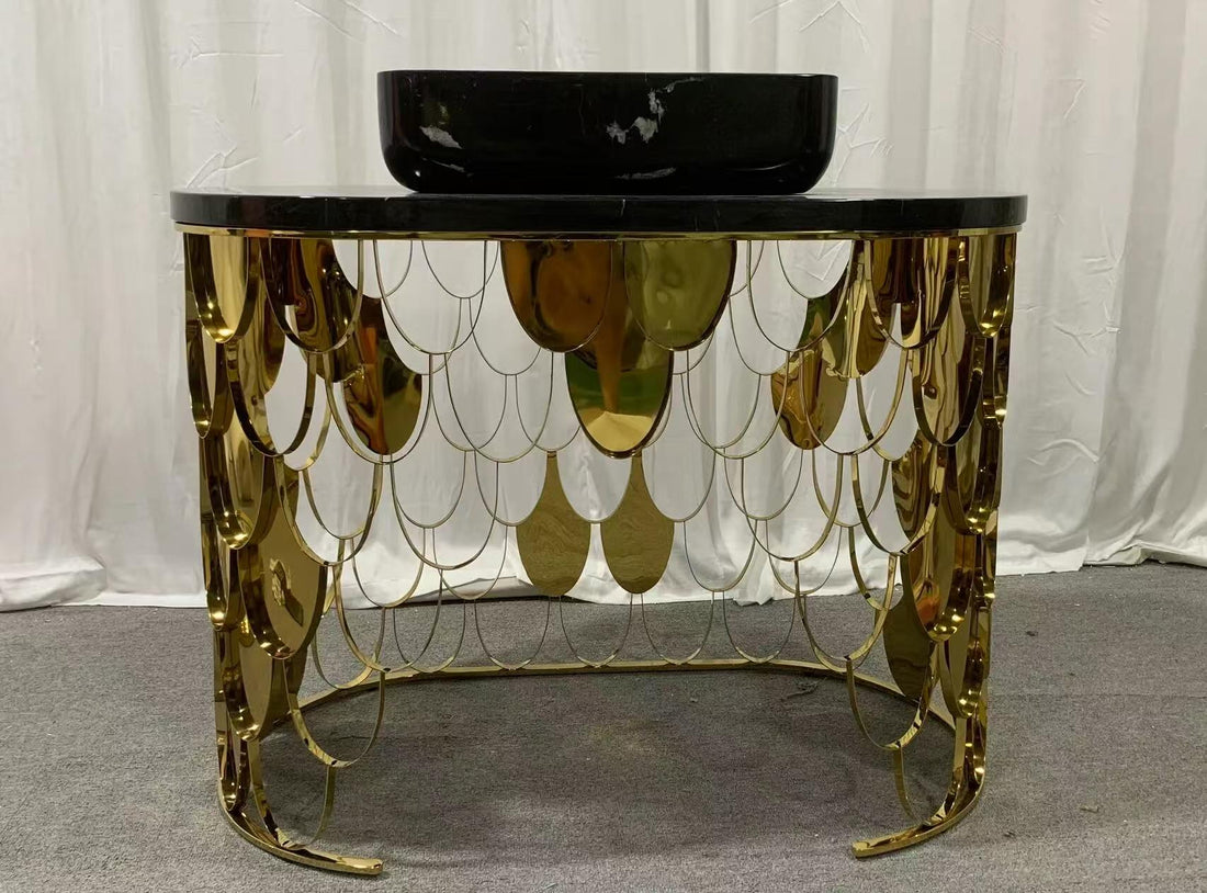 Custom Stainless Steel & Marble Bathroom Vanity for Luxury Villa & Hotel Projects