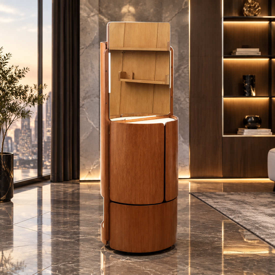 Custom Walnut Rotating Dressing Table for Luxury Villa Projects