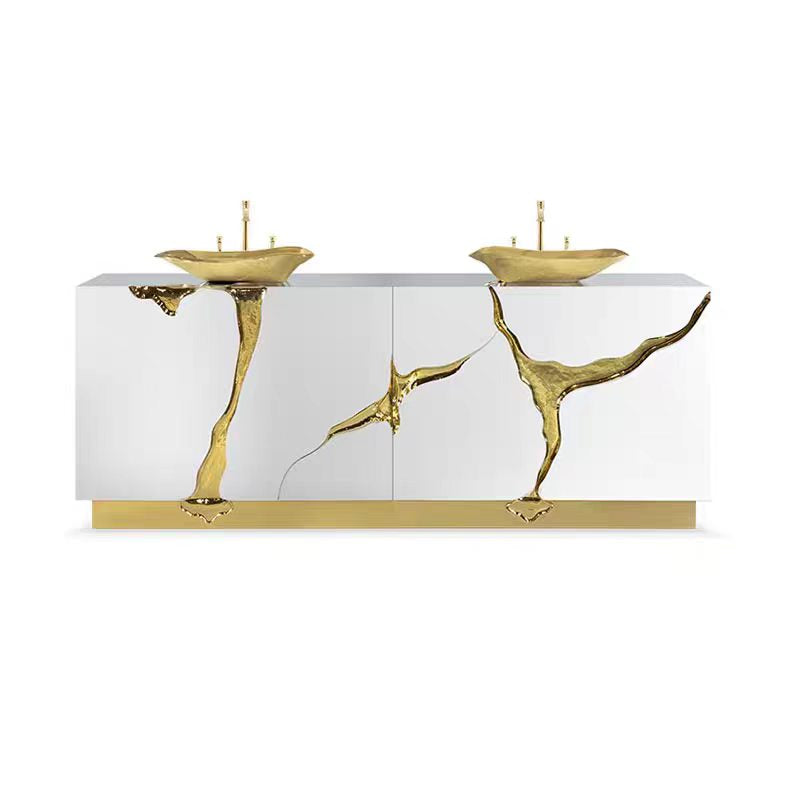 Custom Wood & Metal Bathroom Vanity for Luxury Villa & Hotel Projects
