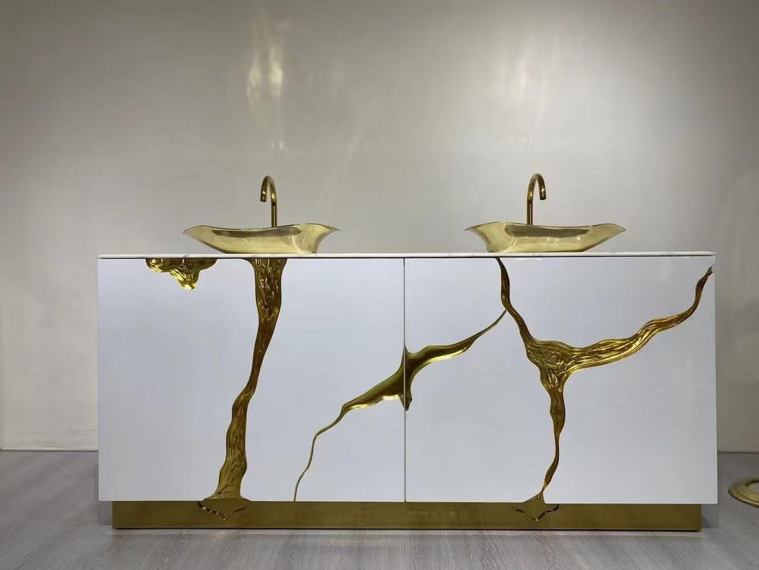 Custom Wood & Metal Bathroom Vanity for Luxury Villa & Hotel Projects
