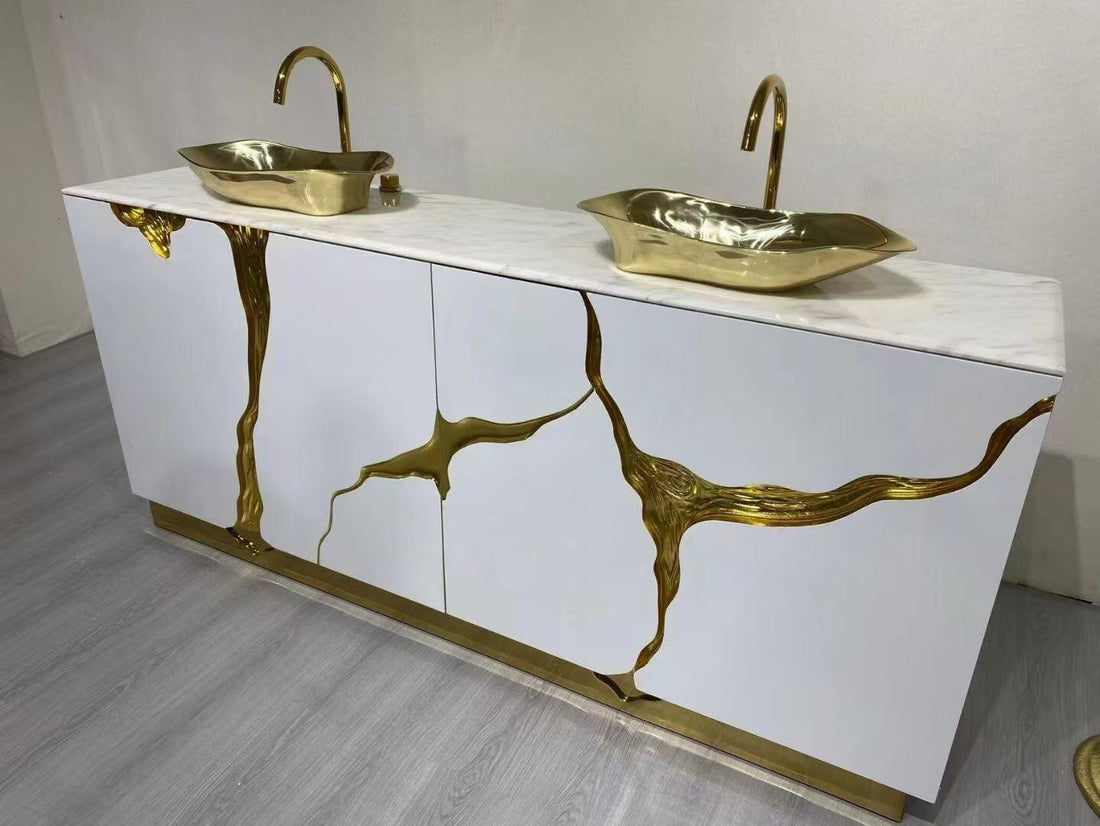 Custom Wood & Metal Bathroom Vanity for Luxury Villa & Hotel Projects