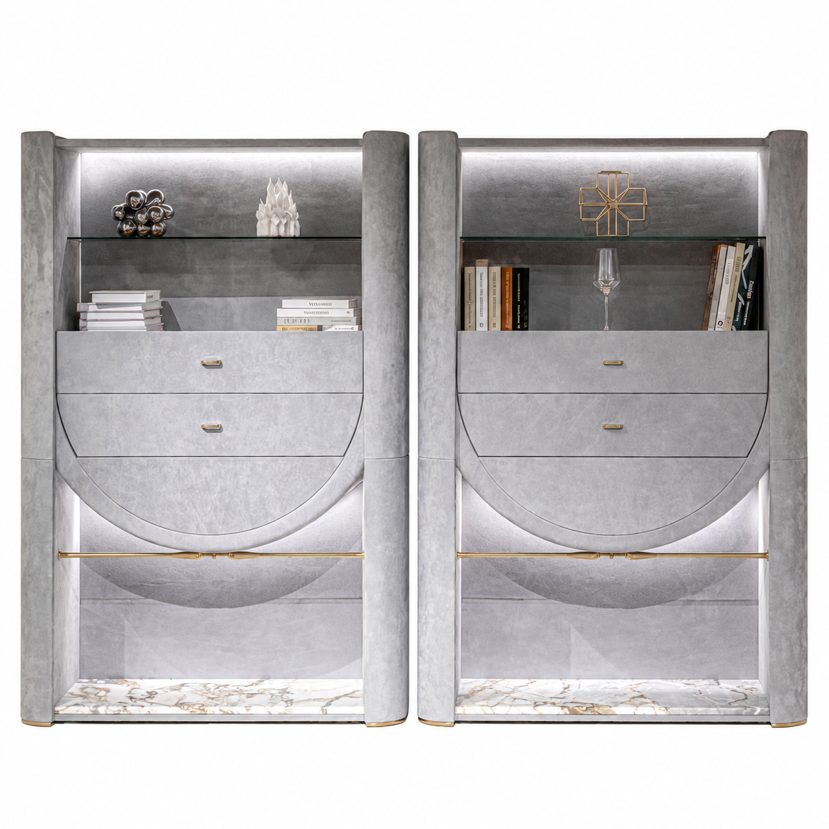 Luxury Italian Display Cabinet with Leather & Marble Design