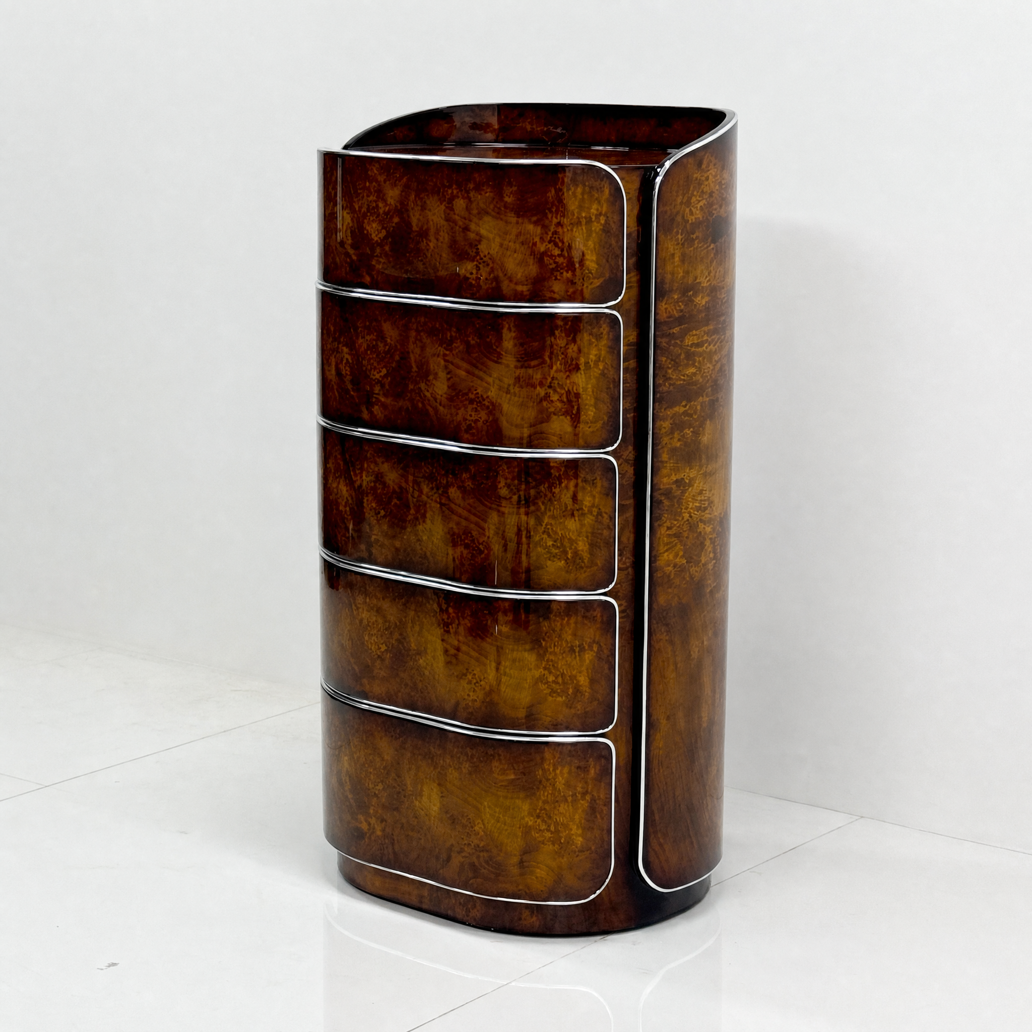 Luxury Italian Bentley-Inspired Curved Console Cabinet