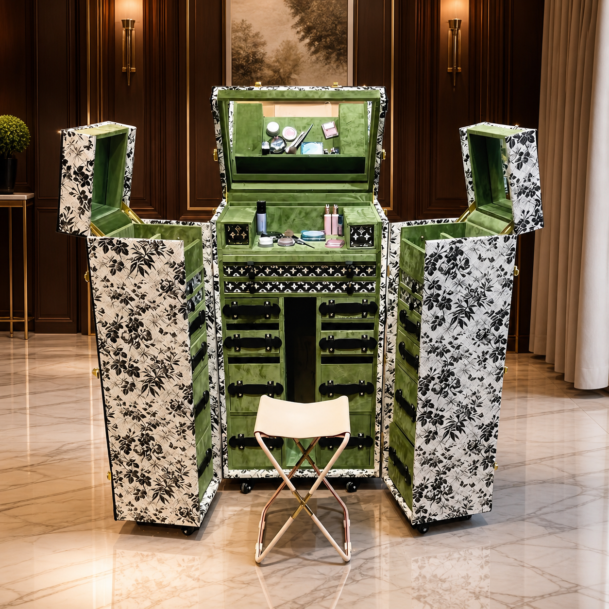 Luxury French Vintage Folding Vanity Cabinet