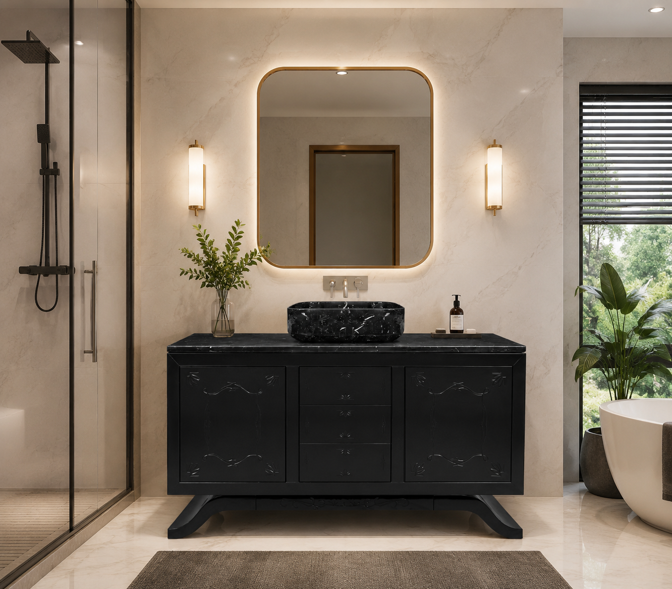 Luxury Italian Black Wash Basin Cabinet