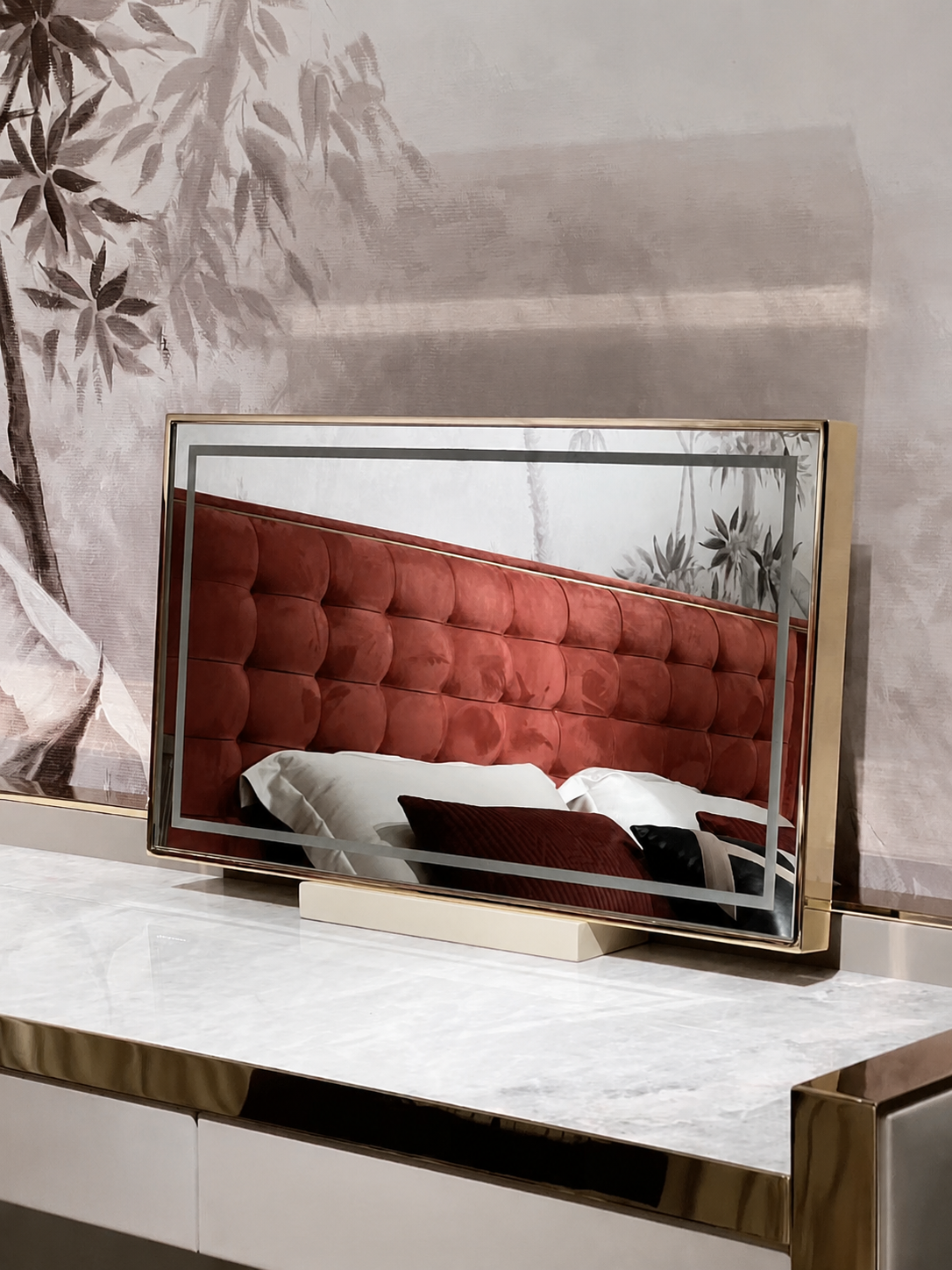 Luxury Modern Dressing Table with Leather & Stainless Steel Design