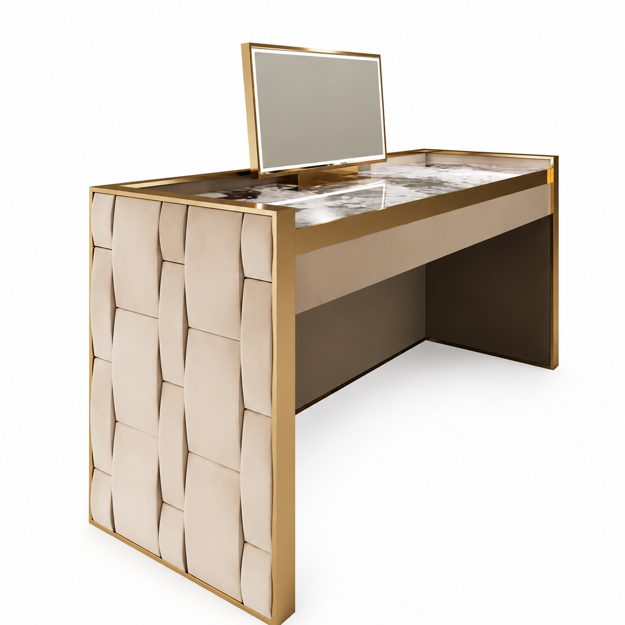 Luxury Modern Dressing Table with Leather & Stainless Steel Design