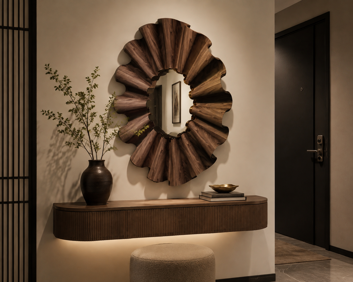 Luxury Italian Wall Mirror with Walnut Wood Design