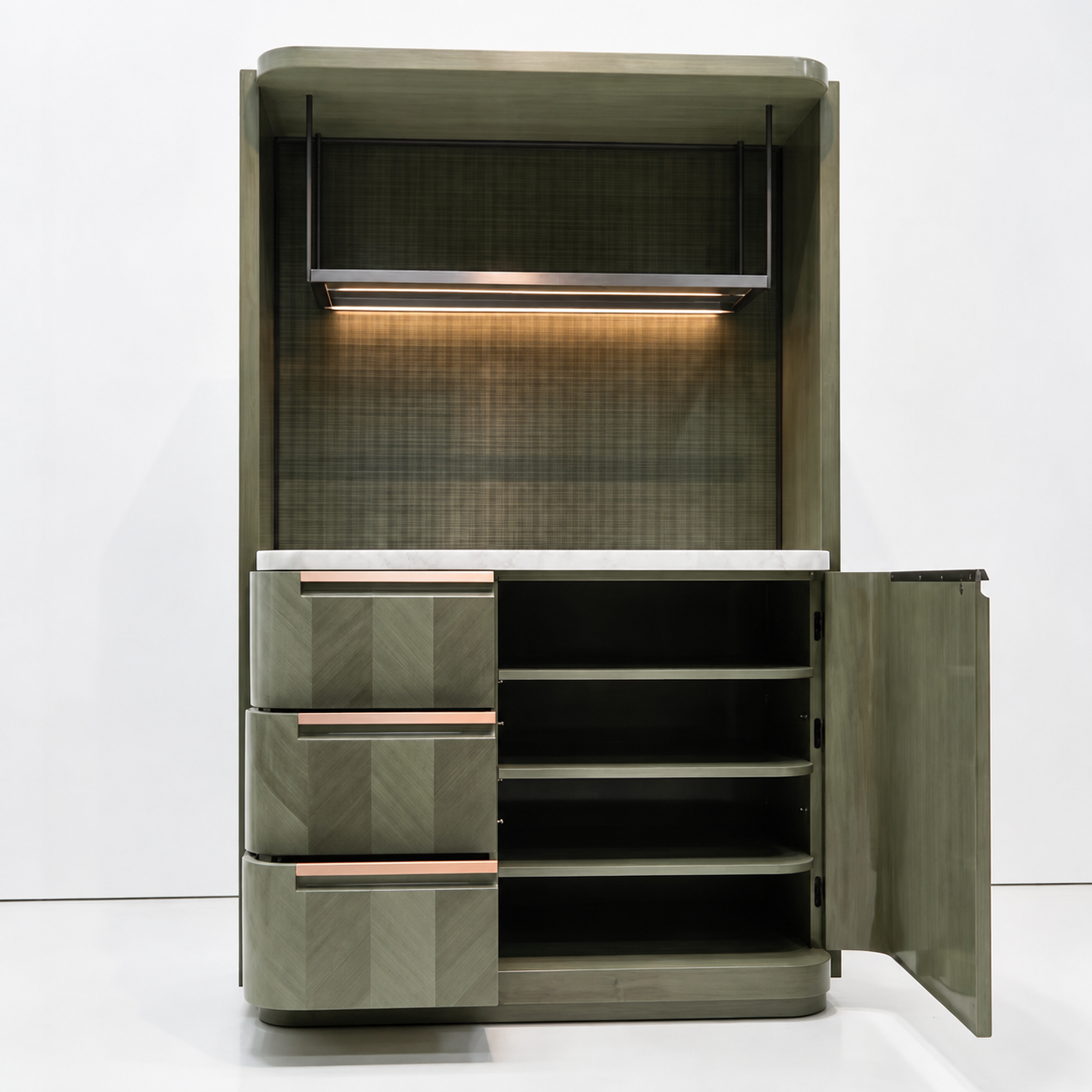 Luxury Italian Bar Cabinet with Marble & Wood Design