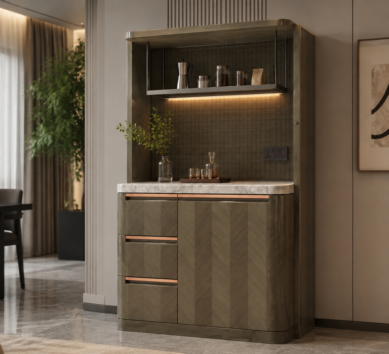 Luxury Italian Bar Cabinet with Marble & Wood Design