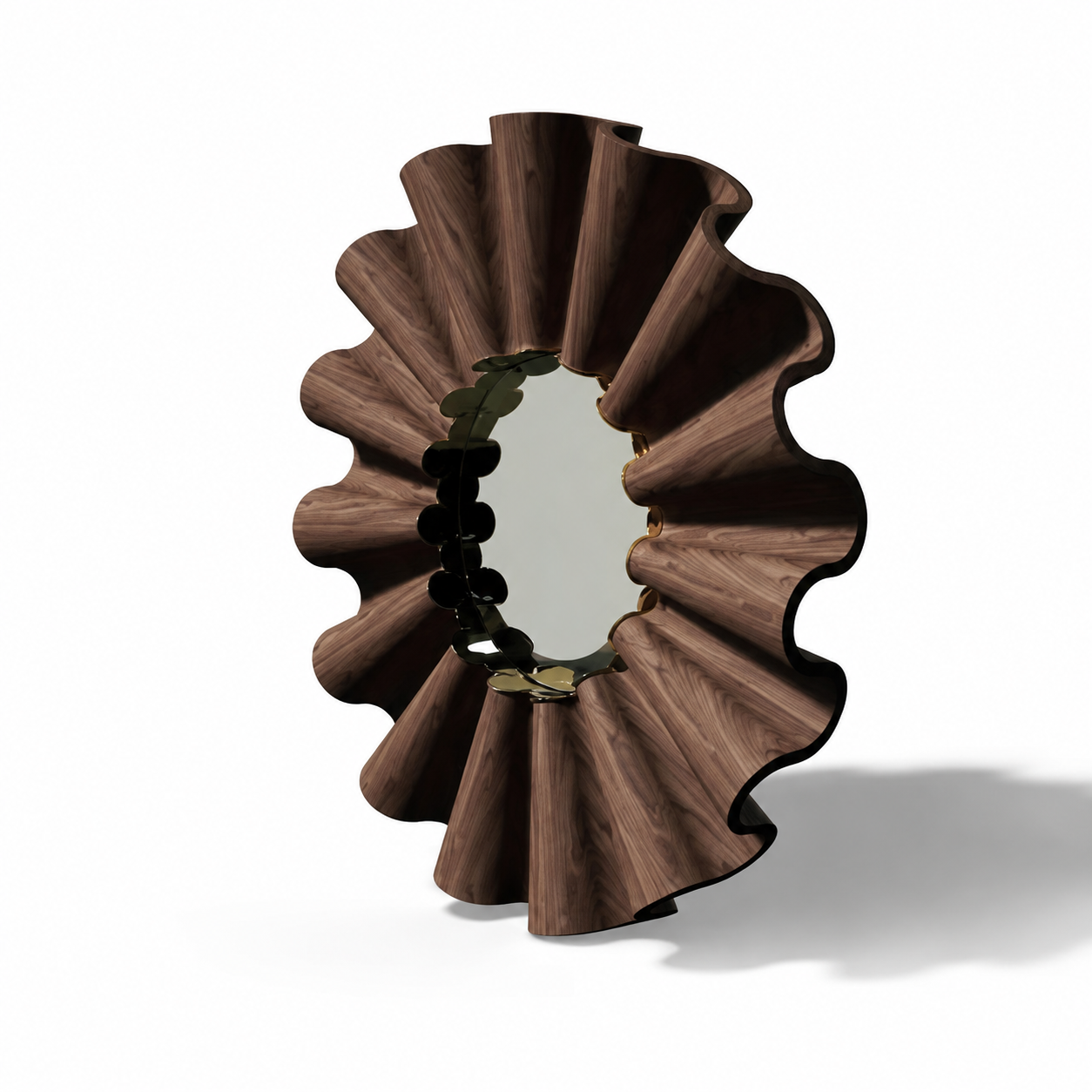 Luxury Italian Wall Mirror with Walnut Wood Design