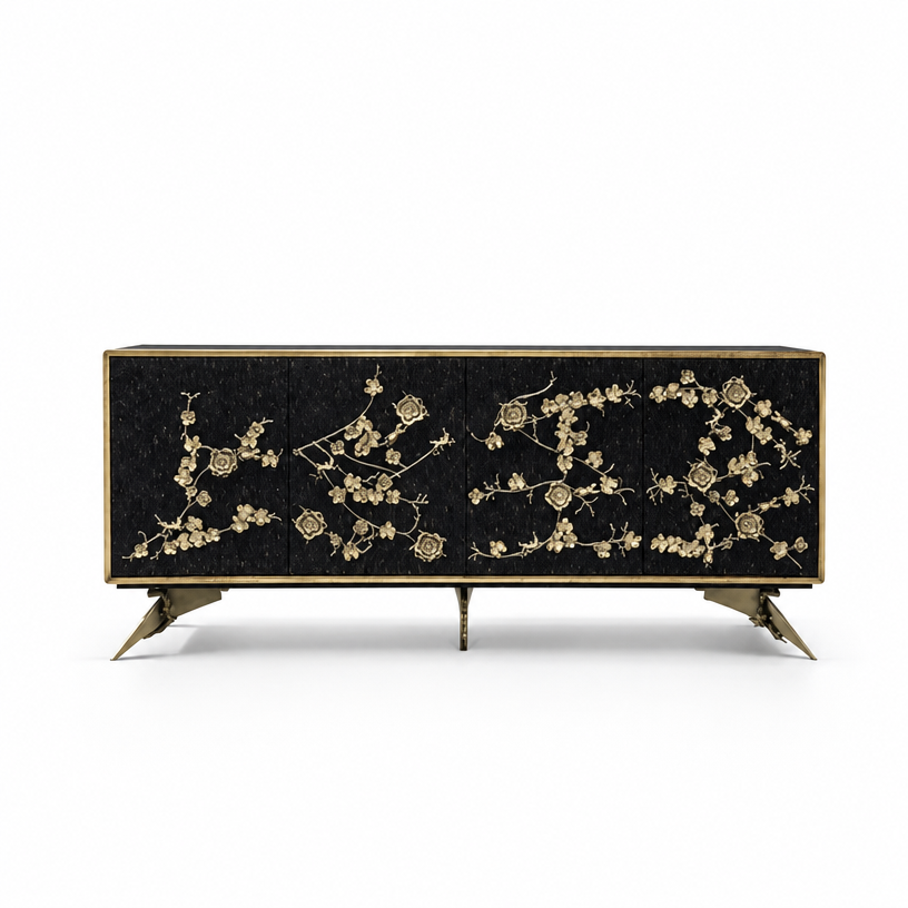 Luxury Brass Floral Storage Cabinet
