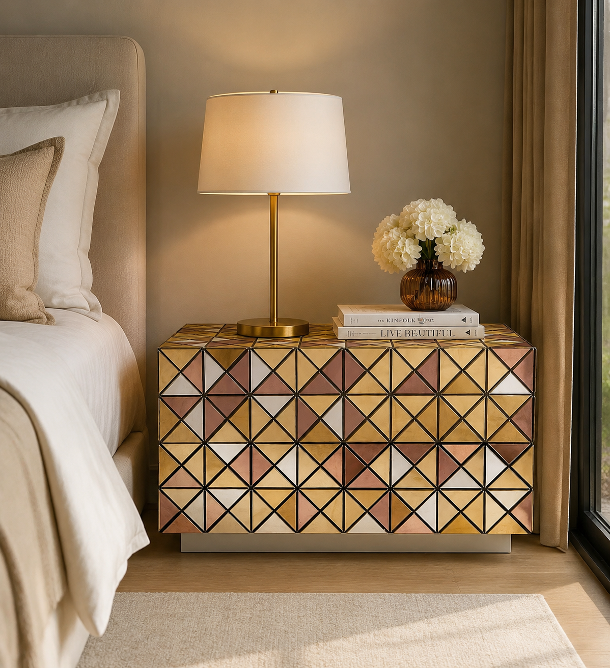 Luxury Italian Designer Hand-Painted Bedside Cabinet