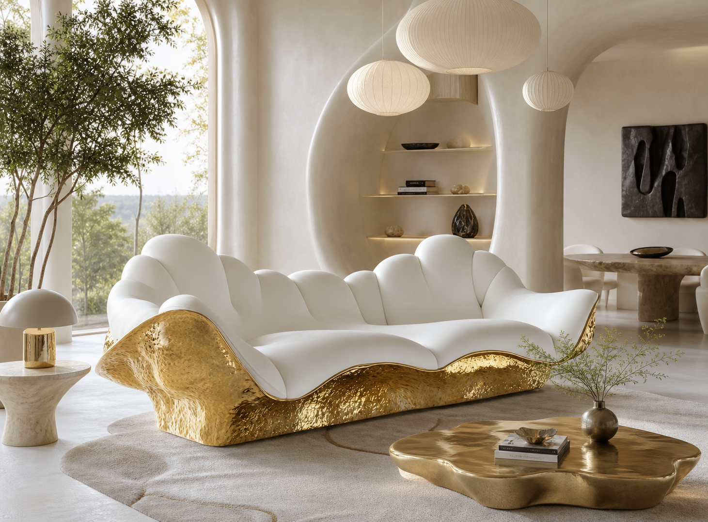 Luxury Italian Golden Cloud Sculptural Sofa