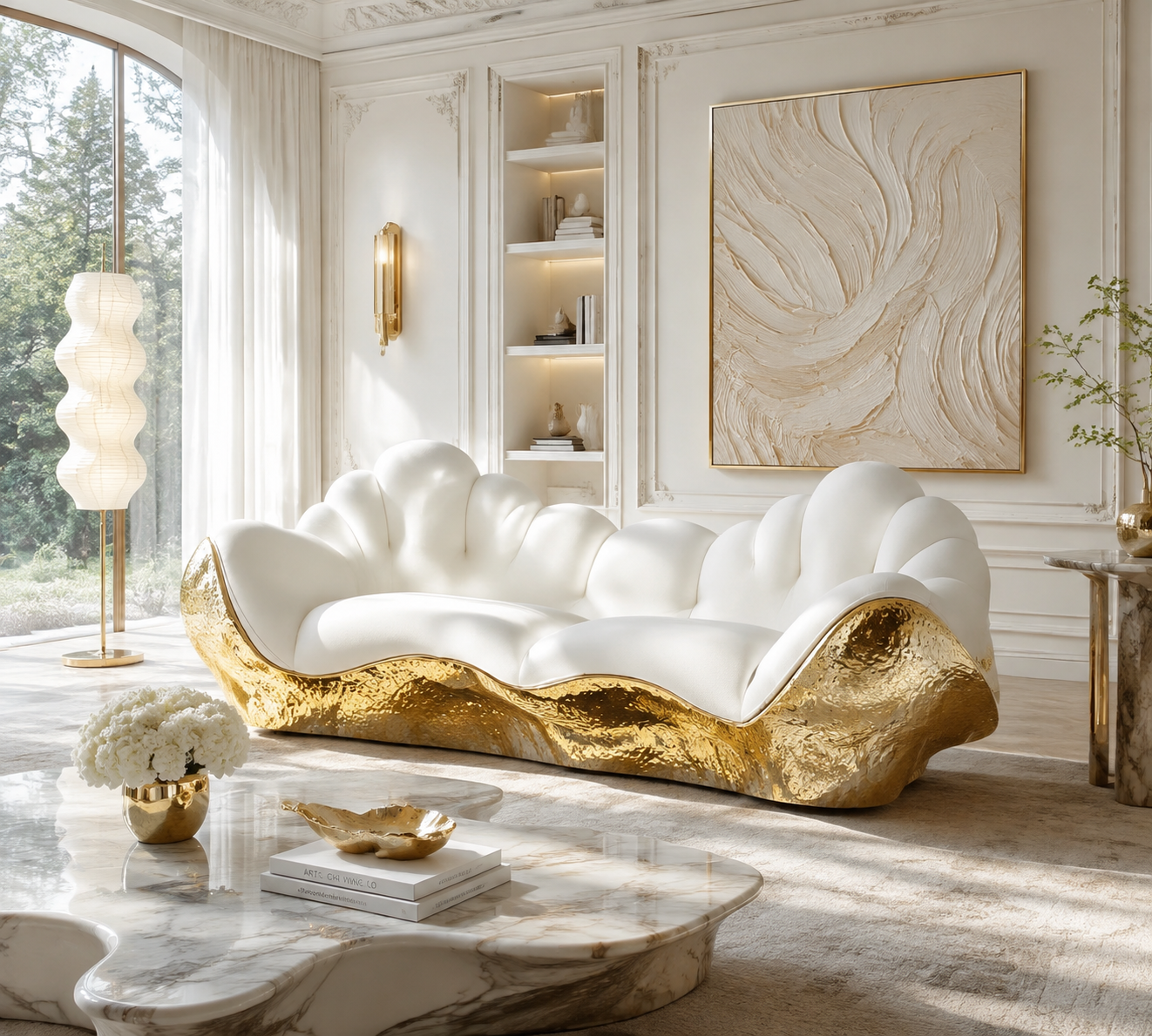 Luxury Italian Golden Cloud Sculptural Sofa