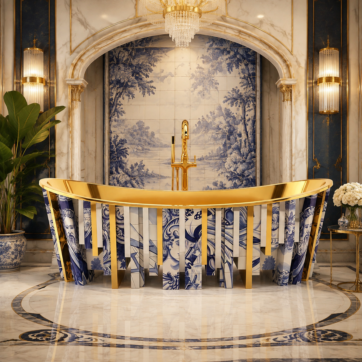Luxury Italian Hand-Painted Stainless Steel Bathtub