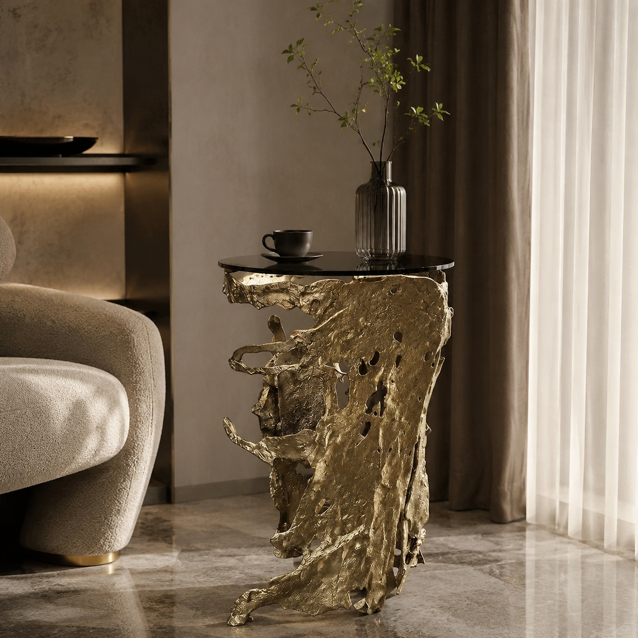 Luxury Italian Brass Sculptural Side Table