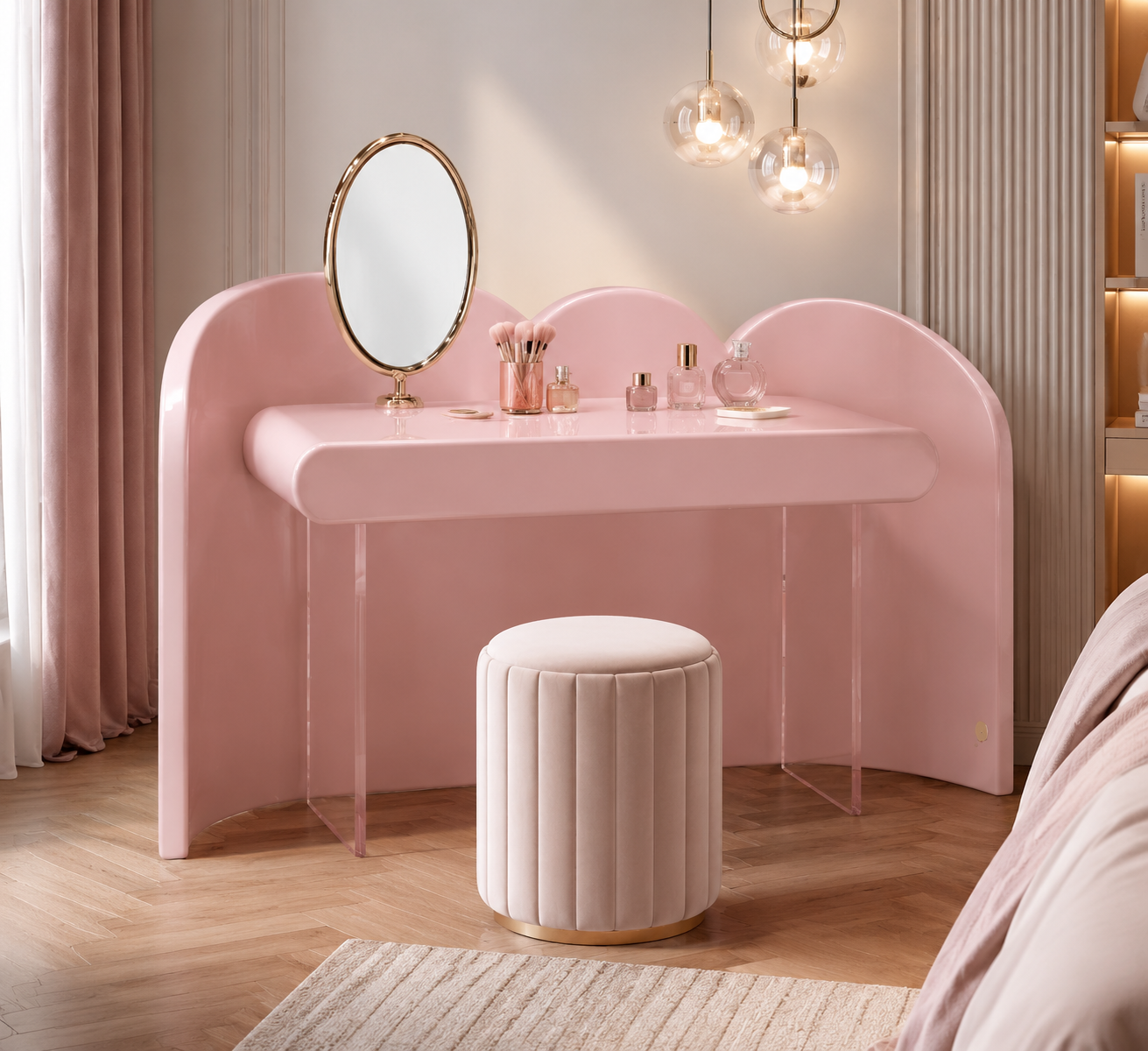 Luxury Portuguese Pink Acrylic Dressing Table