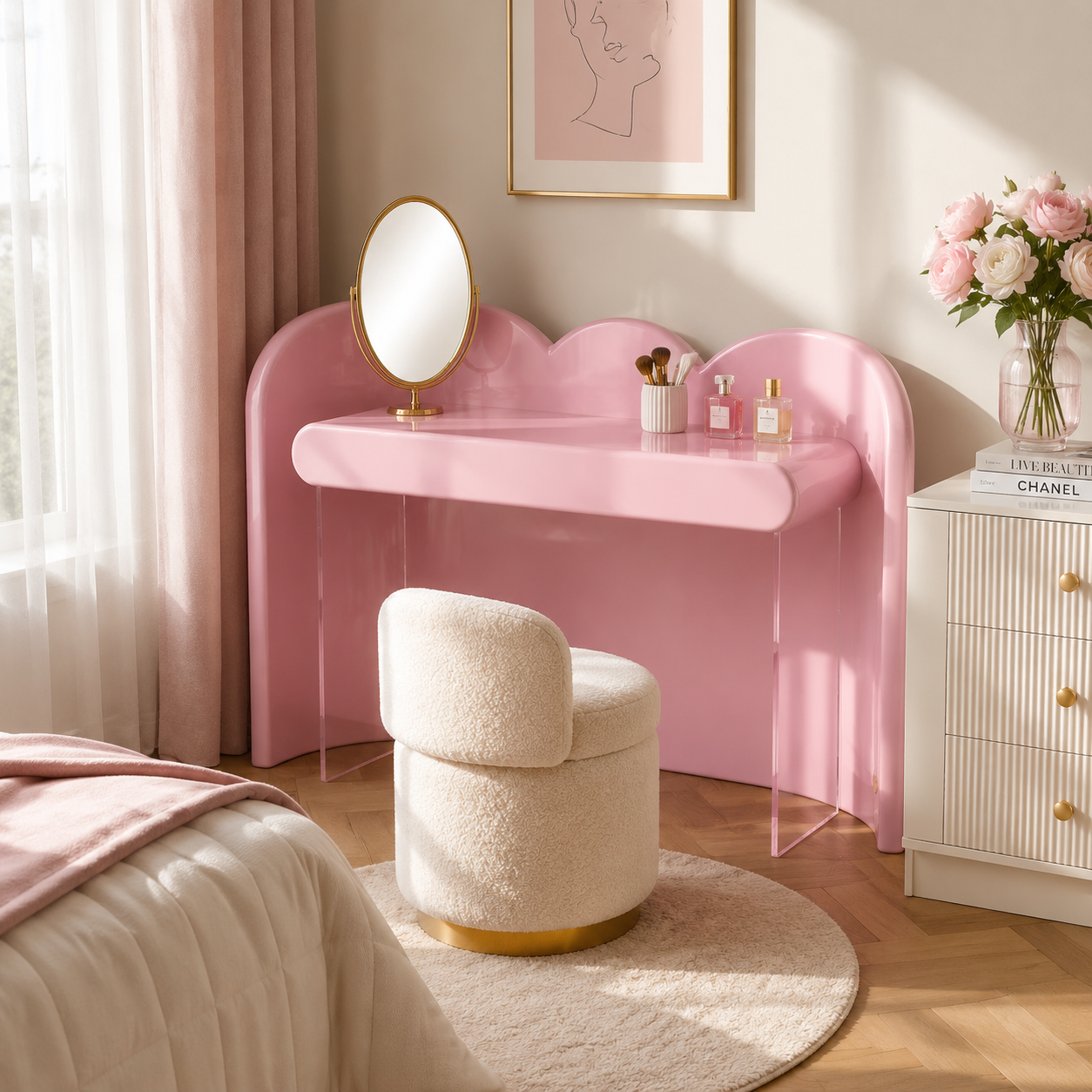 Luxury Portuguese Pink Acrylic Dressing Table