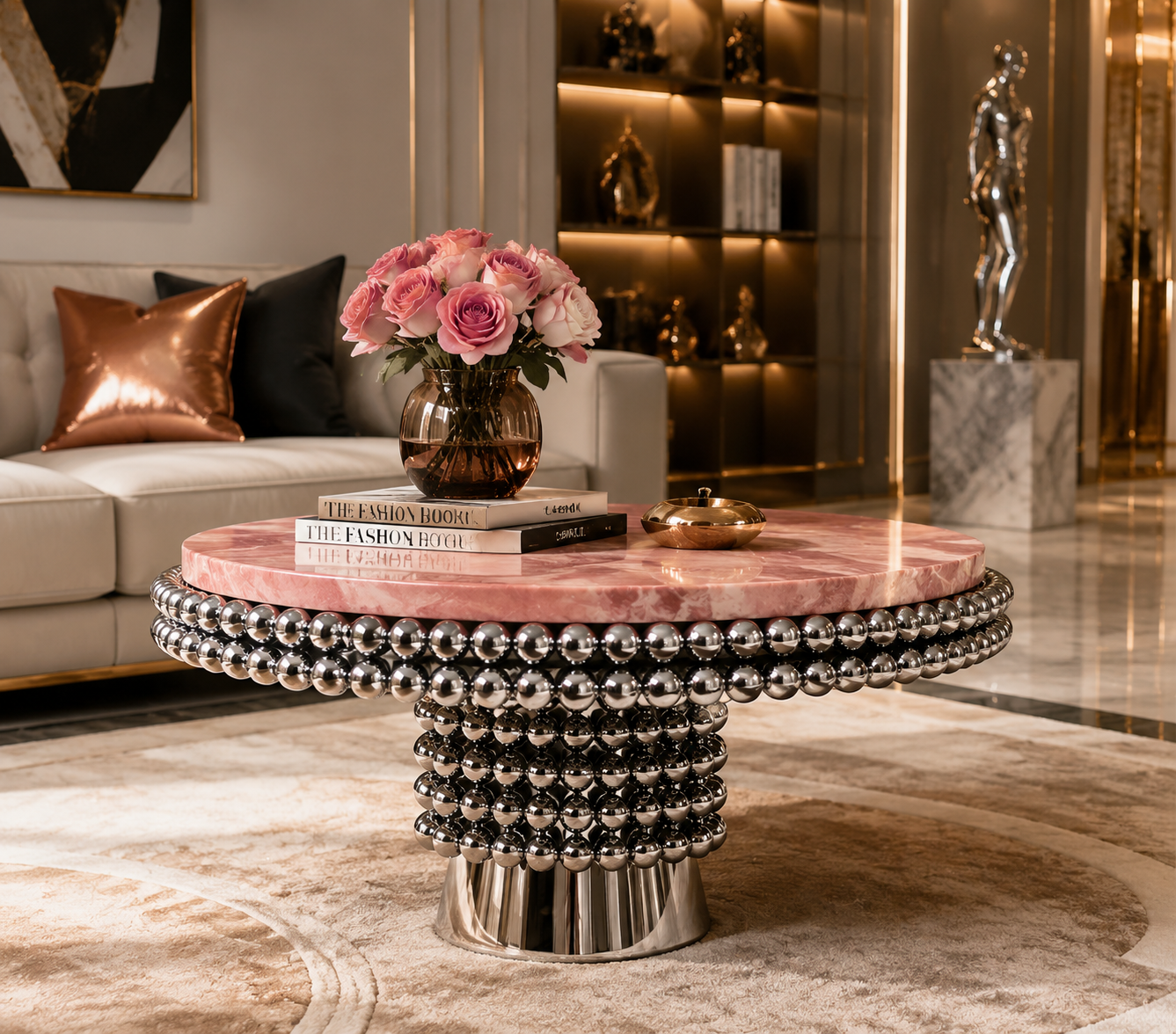 Luxury Italian Pink Marble Dining Table