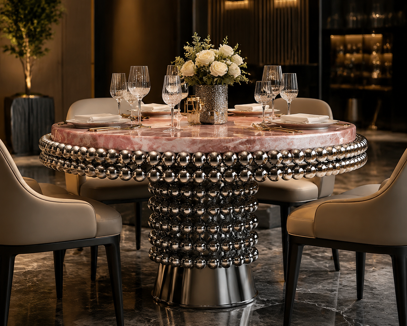Luxury Italian Pink Marble Dining Table