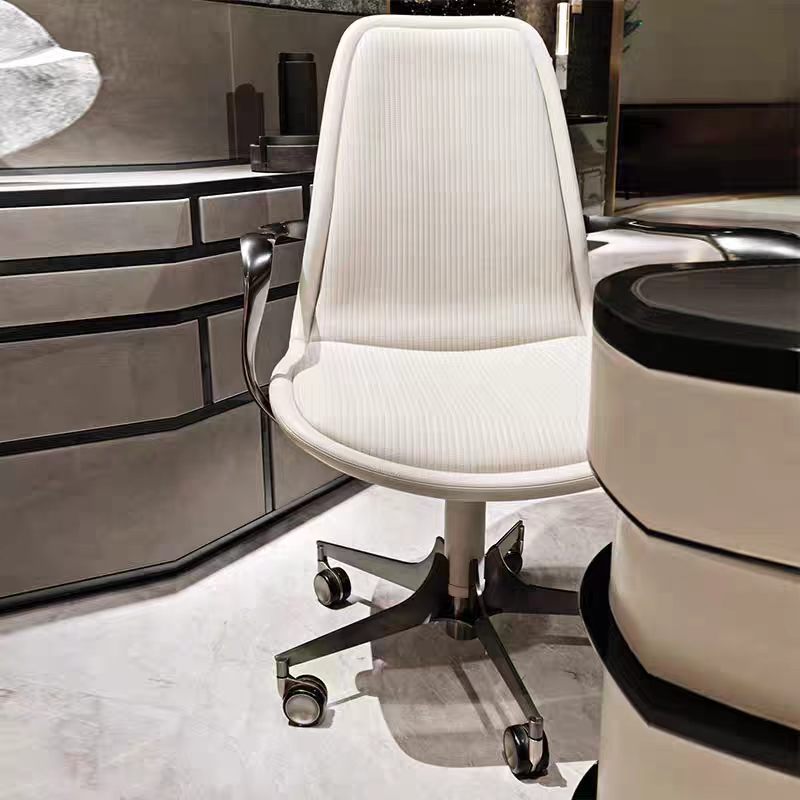 Handcrafted Vince Leather Stainless Steel Office Chair