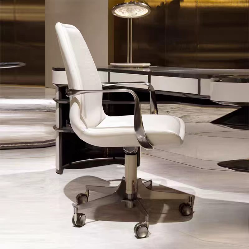 Handcrafted Vince Leather Stainless Steel Office Chair