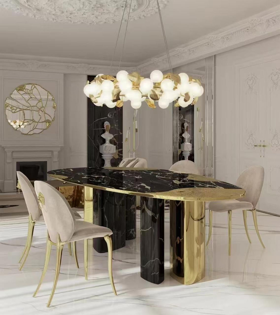 Italian Designer Oval Marble Dining Table