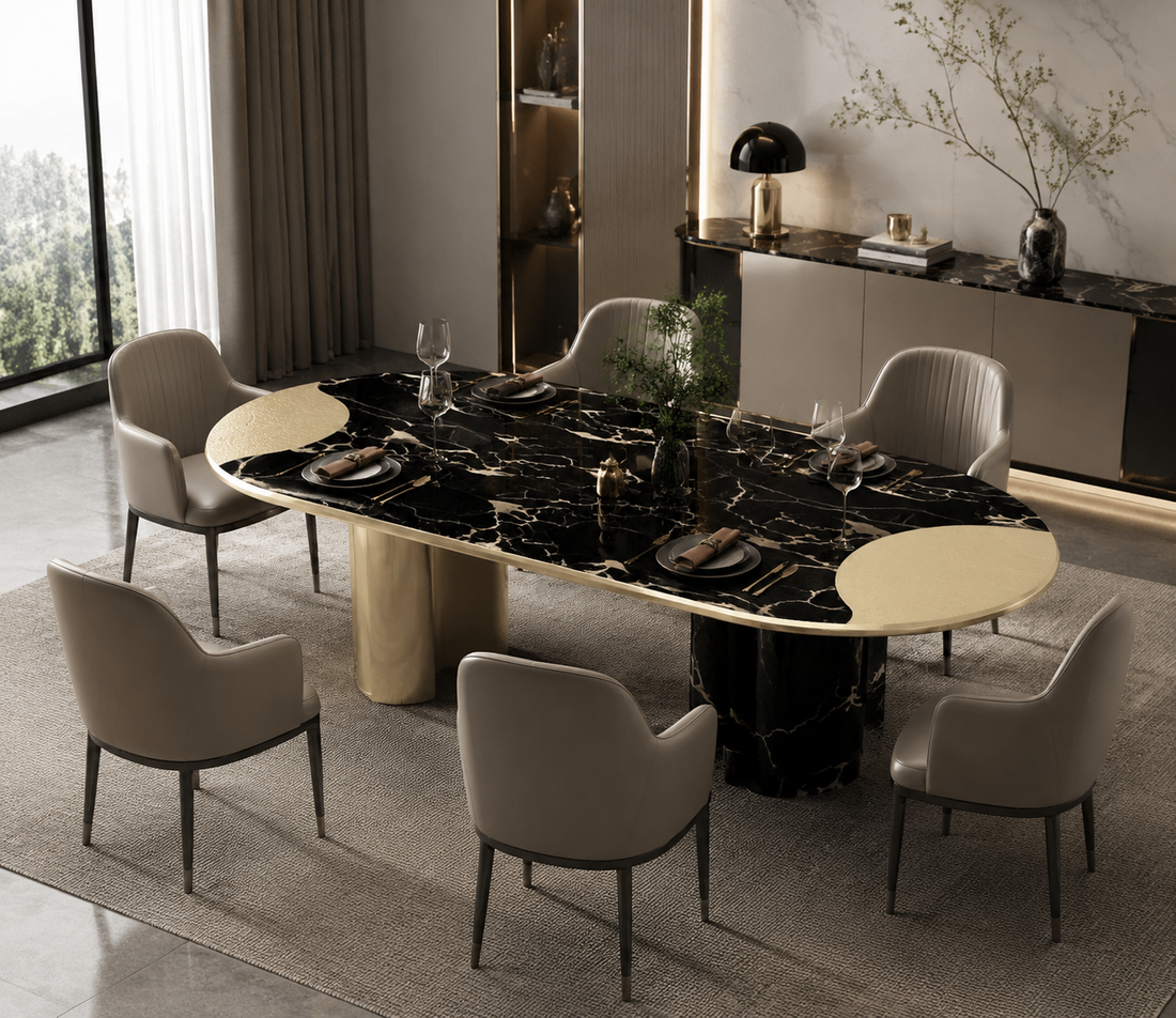 Italian Designer Oval Marble Dining Table
