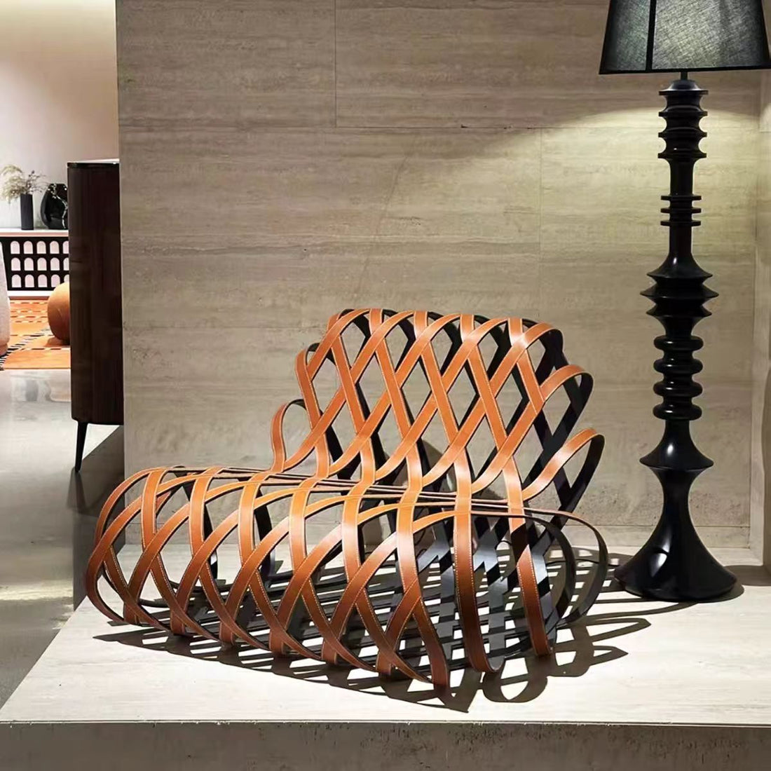 Italian Luxury Aria Stainless Steel Leather Lounge Chair
