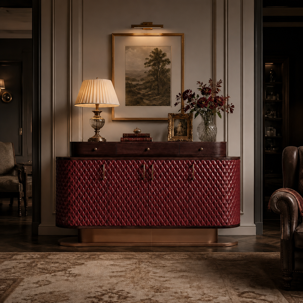 Italian Luxury Diamond Pattern Sideboard Cabinet