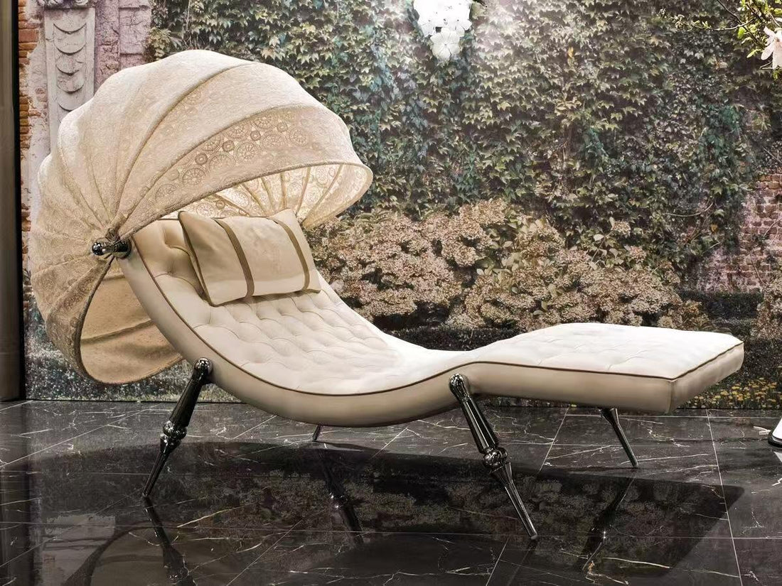 Luxury Italian Leather Chaise Lounge with Stainless Steel Design