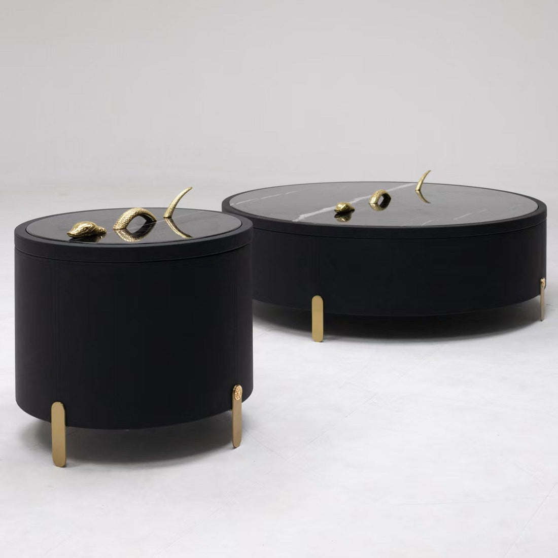 Italian Luxury Marble Solid Wood Snake Shape Coffee Table Set