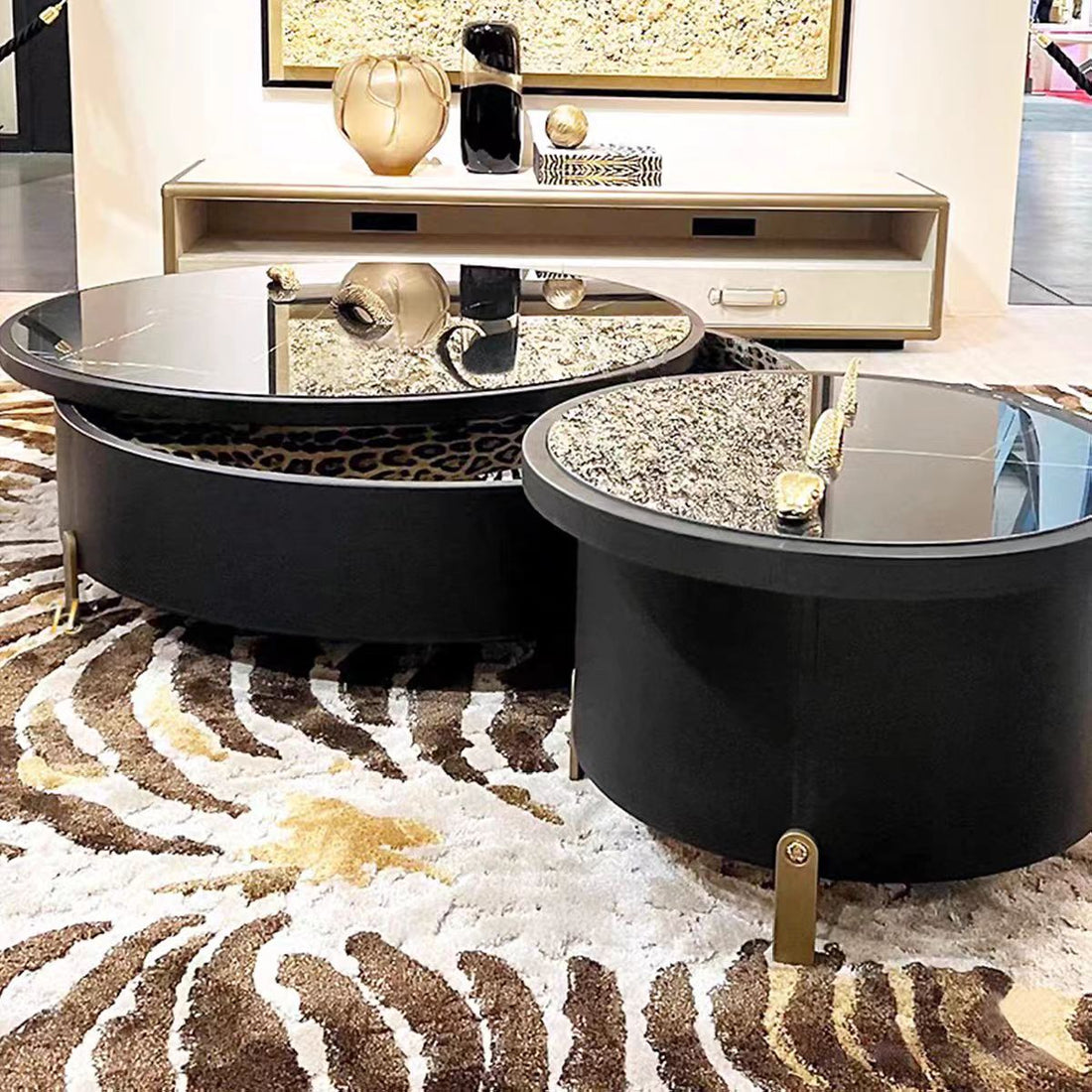 Italian Luxury Marble Solid Wood Snake Shape Coffee Table Set