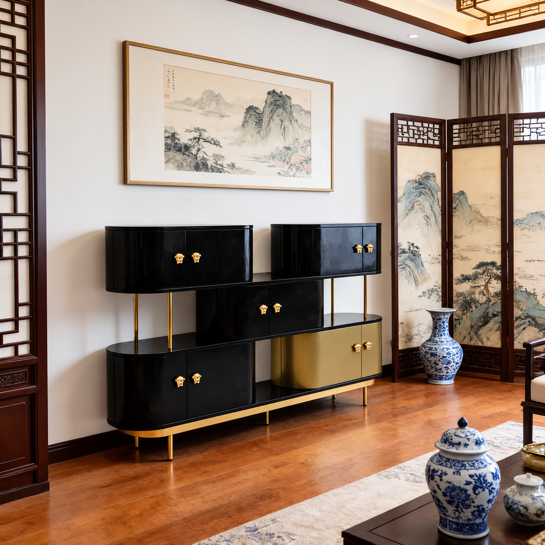 Italian Luxury Solid Wood Entryway Storage Cabinet